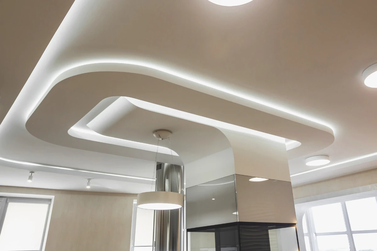 Modern suspended gypsum ceiling with curved design in Malta